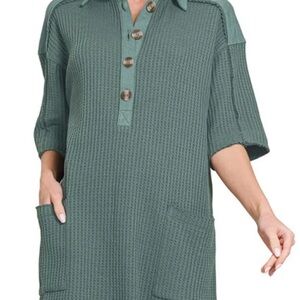 ZENANA Waffle Knit Dress with Pockets